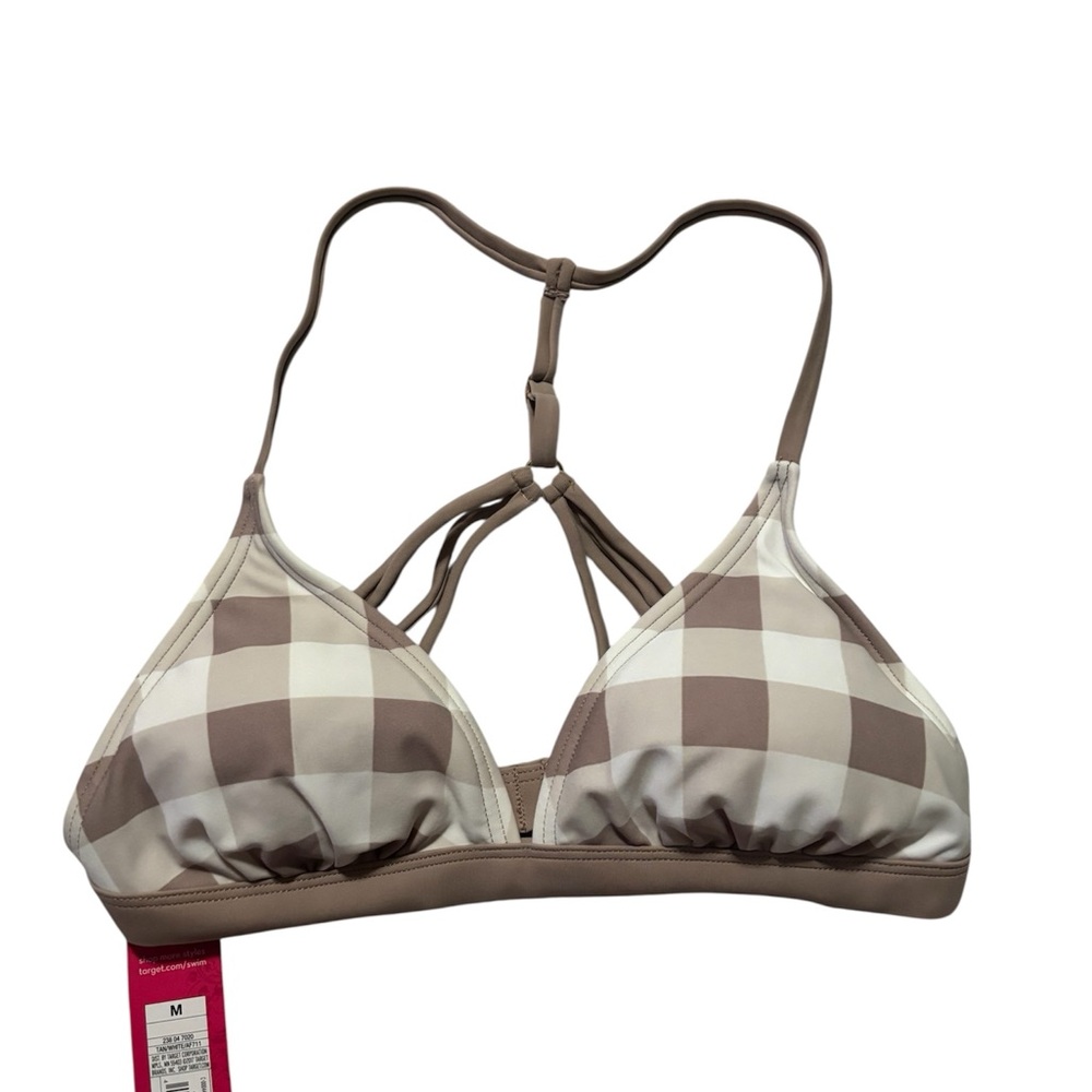 Target Brown and Cream Gingham Strappy Triangle Bralette Swimsuit Top